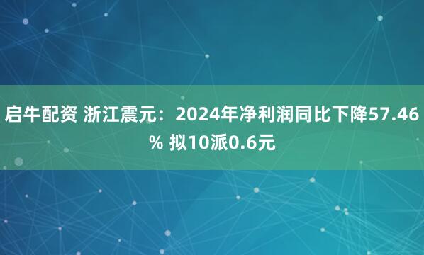 启牛配资 浙江震元：2024年净利润同比下降57.46% 拟10派0.6元